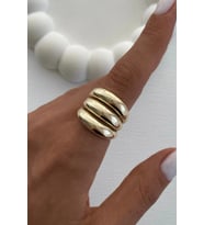 3lü Zirkon Taşlı Ayarlanabilir Gold Kadın Çelik Yüzük Kararmaz Renk Atmaz