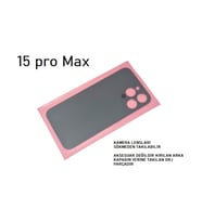 - iPhone 15 Pro Max Arka Pil Batarya Kapağı - Cam Kapak Geniş Lens Deliği (Beyaz)
