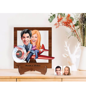 BK Gift Kişiye Özel Sevgililer Karikatürlü Ahşap Standlı 3D Biblo-11 (Beyaz)