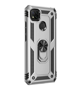 Xiaomi Redmi 10A Kılıf Yüzüklü Standlı Korumalı Tank Kapak (Gri)