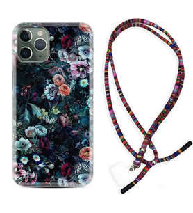 Apple iPhone 11 12 13 14 Pro Max Kılıf Boyun Asklı Rasta Silikon Great Flowers 1304