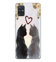 Samsung Galaxy A71 Uyumlu Kedi Çiftler Tasarımlı Şeffaf Telefon Kılıfı
