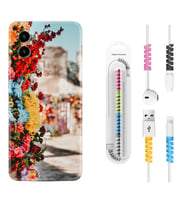 Vivo Y15S Y32 Y33S Y51 Y53S Kılıf Kablo Koruma Spiral Silikon Gerçek Çiçekler 1743