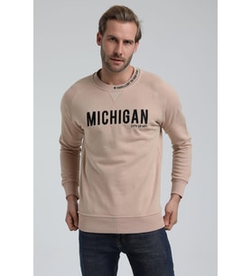 New World Polo Bisiklet Yaka Bej Slim Fit Sweatshirt 22FWM60135
