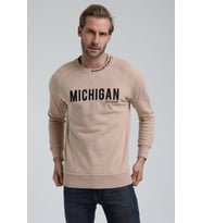 New World Polo Bisiklet Yaka Bej Slim Fit Sweatshirt 22FWM60135