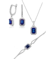 Baget Taşlı Kolye Küpe Bileklik Set