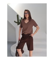 Kadın Massi İnterlok Kumaş V Yaka Oversize T-Shirt