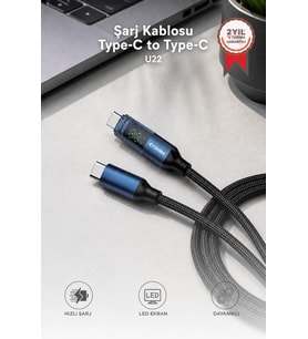 Torima Şarj Kablosu Type-C to Type-C 60W Data Kablo U22 Siyah