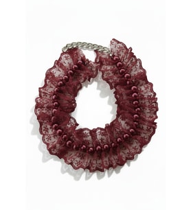 İncili Köpek Kolye- Tasma - Collar (Bordo)