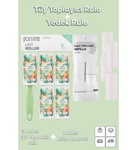 Porsima 3107 Kedi Köpek Tüy Toplayıcı Rulo + 8 Adet Yedek Rulo Yeşil
