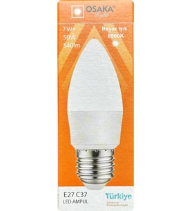 Osaka 7W (50W) 6500K (Beyaz Işık) E27 Duylu (Kalın Duy) Mum Led Ampul
