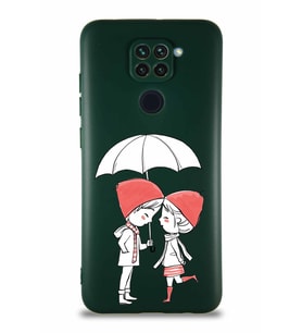 Xiaomi Redmi Note 9 Soft Premier Kapak Aşk Tasarımlı Silikon Kılıf - Yeşil (Şeffaf)