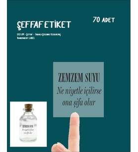 Zemzem Hediye Şİşe Etiketi Şeffaf Sticker 70 Adet Tabaka Şeklinde