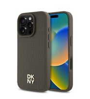 Apple iPhone 16 Pro Uyumlu Kılıf DKNY Orjinal Lisanslı M-safe Şarj Özellikli 3D Yazılı Repeat Pattern Kapak (Kahverengi)