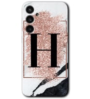 Galaxy S23 FE Kılıf HD Desen Baskılı Arka Kapak - Pembe Mermer Desenli H Harfi