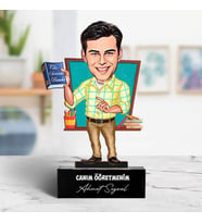 Kişiye Özel Çizgili Gömlekli Öğretmen Karikatürlü Biblo