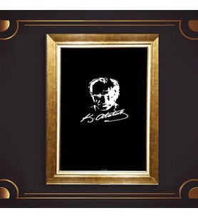 Özel Seri Paspartulu Çerçeveli Atatürk Tablo l109 (Gold)