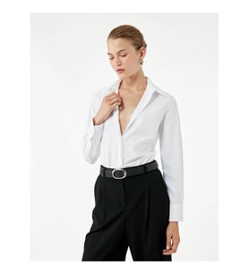 Koton Regular Fit Klasik Yaka Poplin Beyaz Kadın Gömlek 6Wak60095Uw