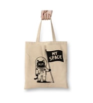 Astronot Kedi Cat My Space Beyaz Bez Çanta Uzun Saplı Alışveriş Çantası Plaj Çantası
