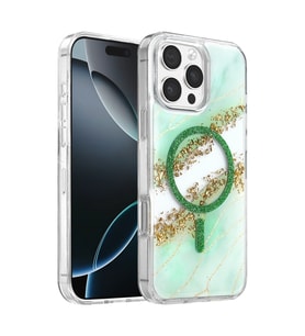 Onegif İphone 16 Pro Max Lotus Simli Magsafe Kapak - Yeşil