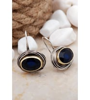 Safir Taşlı Tel Sarma Elişi Gümüş Küpe 5604 (Gümüş - Altın)
