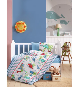 Cotton Box Flanel Bebek Nevresim Takımı Dino Mavi