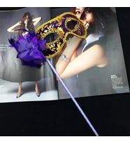 Lüks Taşlı Saplı Maskeli Balo Maskesi Mor Renk 35 cm