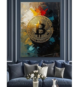 Bitcoin Sembolü Ve Soyut Sanat Dekoratif Kanvas - Mdf Ahşap Tablo