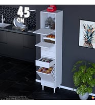 Eliusta Yaren 45 cm Erzak Dolabı 2 Kapaklı 3 Çekmeceli Sepetli Çok Amaçlı Mutfak Kiler Dolabı 45x194x32 cm