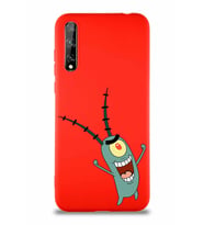 Huawei Y8P Soft Premier Kapak Plankton Tasarımlı Silikon Kılıf - Kırmızı (Şeffaf)