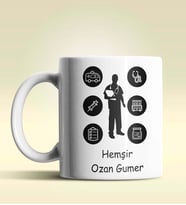 Kişiye Özel Hemşir Silüet (Bay) 2 Tasarımlı Beyaz Kupa Bardak
