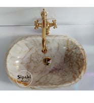 Afyon Sarılı Mermer Bombeli Oval Lavabo