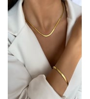 Çelik Ezme Bileklik Kolye Set (Gold)