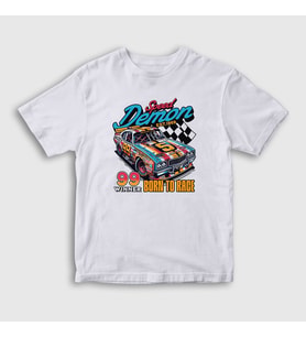 Presmono Unisex Çocuk Beyaz Speed Demon Araba Yarışı Otomobil T-Shirt 472368tt