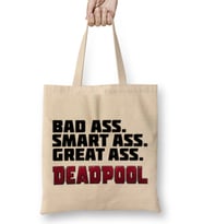 Deadpool Badass Smartass Greatass Funny Joke Deadpool Parody 03 Bez Çanta Uzun Saplı