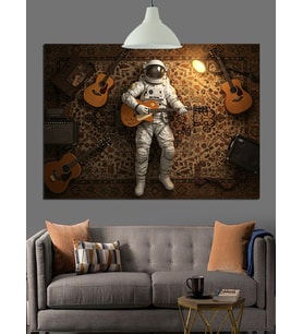 Gitarist Astronot Uzay Giysili Dekoratif Kanvas - Mdf Ahşap Tablo