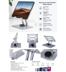 Tablet & Ipad Standı Metal Portatif Masaüstü 360 Derece Ayarlanabilir Stand