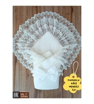 DANTELLİ BEBEK BATTANİYESİ %100 PAMUKLU DOĞAL ORGANİK UYKU KUNDAĞI HEDİYELİK YENİDOĞAN MEVLÜTLÜK KND45502