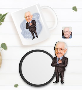 BK Gift Kişiye Özel Dede Karikatürlü Beyaz Kupa ve Ahşap Bardak Altlığı Hediye Seti-1