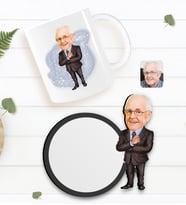 BK Gift Kişiye Özel Dede Karikatürlü Beyaz Kupa ve Ahşap Bardak Altlığı Hediye Seti-1