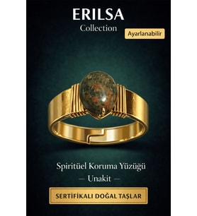 Sertifikalı Unakit Doğal Taş Yüzük Ayarlanabilir - Bakır Üzeri Altın Kaplama Spiritüel Koruma (Çok Renkli)