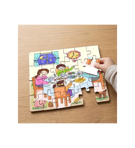 Sofrada Yemek Yiyen Mutlu Aile Tasarımlı 24 Parça Ahşap Çocuk Puzzle MPK0936