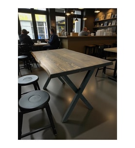 CAFE MASA CEVİZ KÖKNAR Kütük Masa X AYAK SİYAH 200x100