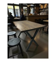 CAFE MASA CEVİZ KÖKNAR Kütük Masa X AYAK SİYAH 200x100