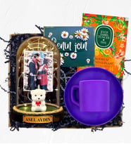 İsimli Fotoğraflı ve Işıklı Fanus & Mor Kahve Fincanı  Kişiye Özel Premium Set (Model 5)