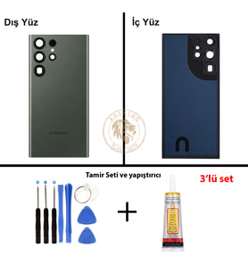 Samsung S23 Ultra Yeşil Arka Pil Kapağı Batarya Kapağı Lazer Kesim + Yapıştırıcı ve Vida Seti