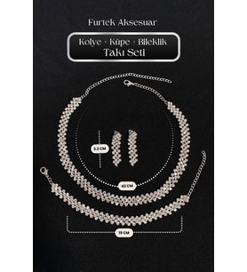 Kadın Attraverso Çapraz 3'lü Kolye + Küpe + Bileklik Kristal Zirkon Taşlı Gümüş Kaplama Takı Seti