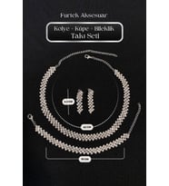 Kadın Attraverso Çapraz 3'lü Kolye + Küpe + Bileklik Kristal Zirkon Taşlı Gümüş Kaplama Takı Seti