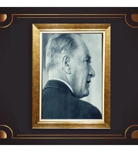Altın Varaklı Çerçeveli Paspartulu Atatürk Tablo z4721 (Gold)