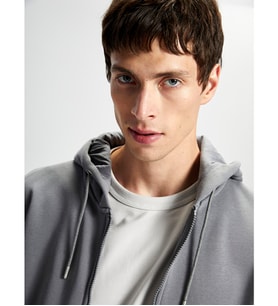 LCWAIKIKI Classic Gri Kapüşonlu Uzun Kollu Erkek Fermuarlı Sweatshirt